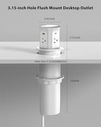 Motorized Pop Up Outlet,2 PD 45W USB C Charging Station, 3.15 in Hole Desktop Power Grommet Electrical Power Outlets Insert in 4AC 4 USB Ports 15W Wireless Charger for Kitchen Countertop