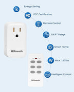 Remote Control Outlet, WILAWELS Wireless Remote Light Switch, Expandable Electrical Outlet Switch for Lamp, Light, Fan, Appliance, 100ft RF Range, FCC Listed, 1 Remote + 3 Outlets W02RC1306