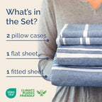 Full XL Bed Sheet Set - 4 Piece Extra Long Extended Full XL Sheets - Soft, Breathable & Cooling - Fits 8" to 16" Mattress with Deep Pockets - 54" x 80" - Wrinkle and Fade Resistant - Blue Stripes 3
