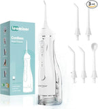 Leominor Water Dental Flosser Pick for Teeth, 300ML Portable Oral Irrigator Upgraded Tank Removable,IPX7 Waterproof, Rechargeable Travel Teeth Cleaner, Professional Electric Flossing (White)