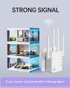 WiFi Extender Signal Booster, 1200Mbps Dual Band 2.4G&5.0G Signal WiFi Booster, WiFi Extender Covers Up to 13888 Sq.ft and 150+ Devices, WiFi Repeater with Ethernet Port - Internet Booster for Home