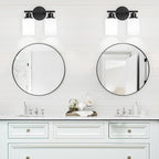 Guliaofo 2-Light Vanity Lights, Black Bathroom Light Fixture with Striped Textured Milky White Glass Shade, Modern Vanity Lighting Fixture for Bathroom Wall Light Over Mirror, E26 Wall Sconce