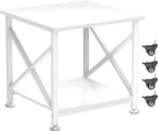 TQQDCI Printer Stand, 23.6 x 23.6 Inches Large Printer Stand with Storage Shelf, 2 Tier Printer Table for Home Office, Rolling Printer Cart with Industrial Wheels, Mini Fridge Stand Table, White