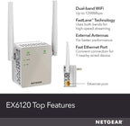 NETGEAR WiFi Range Extender (EX6120) - Add up to 1,500 sq. ft., 25 Devices - AC1200 Dual Band Wireless Signal Extender (Up to 1.2 Gbps Speed), Compact Wall Plug Design – Free Expert Help