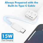 TRAVEL DEPOT Cruise Essentials Flat Plug Power Strip, Durable 5 ft Extension Cord w/ 3 Outlets Extender & Built-In Type C Cable, 2 USB & 2 USB-C Ports, No Surge Protector for Cruise Travel, Dorm, Home