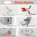 MKUJOO 12 Pack 4 Inch Ultra-Thin 5CCT LED Recessed Ceiling Light with Junction Box,panel light,9.5W,2700K/3000K/3500K/4000K/5000K Selectable Dimmable recessed lighting ETL&FCC&CE Energy Star Certified
