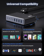 200W USB C Charger Block,GaN IV Charging Station 8 Ports,QC4.0 Fast Charging Station Hub+PD 65W USB C Laptop Charger Adapter Compatible with MacBook Air/Pro,DELL,iPhone 17/16/15,iPad,Steam Deck-Black