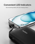 Belkin Portable Charger, Power Bank 10000 mAh w/Integrated Cable - 20W Fast Charge USB-C Power Delivery, iPhone Charger - Apple iPhone 17, Air, Pro, Pro Max, iPad, Samsung Galaxy S25, & More - Black