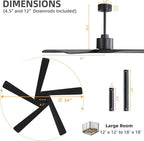 WINGBO 54" ABS DC Ceiling Fan No Light, 5 Blade ABS Plastic Ceiling Fan with Remote, 6-Speed Reversible DC Motor, Ceiling Fans without Light for Kitchen Bedroom Living Room, Matte Black