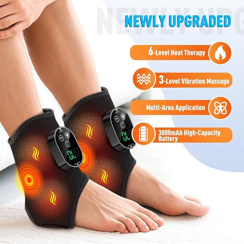 2-Pack Cordless Foot Massager for Neuropathy, Foot and Ankle Massager, Ankle Heating Pad with Massage, 6 Heat Levels & 3 Massage Modes with Timer (Black)