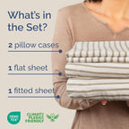 Full XL Bed Sheet Set - 4 Piece Extra Long Extended Full XL Sheets - Soft, Breathable & Cooling - Fits 8" to 16" Mattress with Deep Pockets - 54" x 80" - Wrinkle and Fade Resistant - Beige Stripes 2