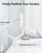 Dual Monitor Stand fits up to 32 inch, 4.4-22 lbs Computer Screens, Dual Monitor Desk Mount Height Adjustable, Monitor Arms for 2 Monitors, Home Office VESA Mounts, Freelift White