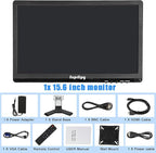 Suprlipy 15.6 inch FHD Small IPS Monitor LCD Display Screen 1920x1080 60Hz 16:9 with BNC VGA AV Input Built-in Lounspeakers for CCTV Security Camera DVR PC RasPi