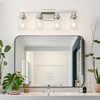 DIKAIDA Bathroom Vanity Light, 4-Light Nickel Modern Matte Wall Sconce Lighting with Clear Glass Shade, Wall Lights,Bath Vintage Wall Mounted Lamps for Mirror Bedroom Living Room