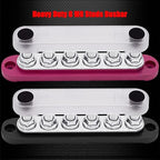 6 x M8 (5/16") Studs Power Distribution Block Bus Bar 12V, Ampper 5.9" HD 200A Marine BusBar Battery Distribution Block W/Cover for Car Boat Solar (Red & Black)