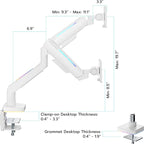 Ultrawide Monitor arm for 17-49'' Heavy Duty Screen up to 44lbs, Gas Spring Single Monitor Arm with RGB Light, Adjustable Gaming Computer Monitor Arm for Desk, White