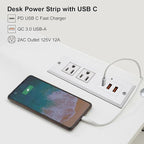 20W Recessed Power Strip USB C Fast Charge Desk Power Outlet Type C Flush Mounted Extension Power Plug for Conference Countertop Desktop Drawer Sofa ETL Listed 10ft Power Cord