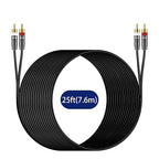 J&D RCA Cable, 2 RCA Male to Male Stereo Audio Cable, Gold-Plated Copper Shell, Heavy Duty, Compatible with Speaker, Amplifier, Subwoofer, 25 Feet