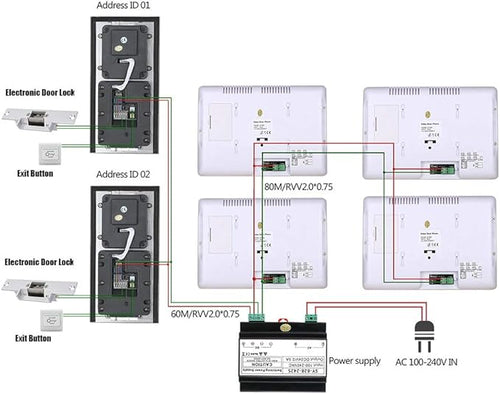 4 Apartment Bus 2 Wire Video Door Phone Intercom Systems 7 Inch Kit for Electronic Door Lock Home Night Vision
