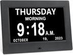 Irednolw 7inch Large Impaired Vision Digital Alarm Clock with Day and Time, Digital Day Clock for Seniors with Auto Dimming / 8 Alarms Clock