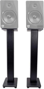 Rockville Pair RHT28 28 Inch Bookshelf Speaker Stands, 60 lbs Capacity, Surround Sound Home Theater, Premium Wood, Dual Top Plates, Sand-Fillable, for Audiophiles and Studio Monitors