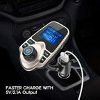 Nulaxy Bluetooth Car FM Transmitter Audio Adapter Receiver Wireless Handsfree Voltmeter Car Kit TF Card AUX 1.44 Display - KM18 Golden