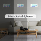 XUANZIT LED Digital Wall Clock with RGB Display, Mirror/White Surface, Big Digits, Auto-Brightness, Electric Wall Clock for Living Room, Bedroom, Kitchen, Office