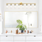 Guliaofo 8-Light Brushed Gold Vanity Lights for Bathroom, Lighting Fixtures Over Mirror with Clear Glass Shade, Modern Kitchen Light Fixtures Wall Lamps Sconce Light - E26 Base