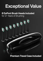 Aquasonic Black Series Ultra Whitening Toothbrush – ADA Accepted Electric Toothbrush- 8 Brush Heads & Travel Case – 40,000 VPM Electric Motor & Wireless Charging - 4 Modes w Smart Timer (Pack of 2)