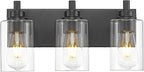 METWET 3-Light Bathroom Light Fixtures, Black Vanity Light with Cylinder Clear Glass Shade, Modern Vanity Lighting Fixtures Over Mirror, VL143-MB-3