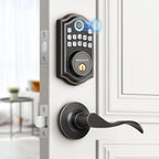 AkaGear DS10 Keyless Entry Door Lock with Handle - 2 Lever Handles, Fingerprint Door Lock, Keypad Deadbolt, 2 Keys, Code, Smart Locks for Front Door, Auto-Lock, Easy Installation - Oil Rubbed Bronze
