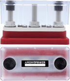 AMOMD 300A Bus Bar 3 Terminal Studs (3/8 inch) M10 4x8#-32 Screws Nickel Plated Copper Distribution Block Negative Electrical Buss Bars 12-48 V DC with Cover for Trailer Marine Boat Car RV (Red)