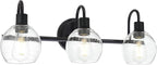 WINSHEN Modern 3-Lights Black Vanity Light Fixtures Farmhouse Metal Bathroom Lighting with Seeded Globe Glass for Hallway Kitchen Over Mirror Bedroom