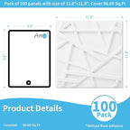 Art3d 100 Pack Decorative 3D Wall Panels, 97 Sq.Feet PVC Interior Wall Décor, 11.8"x11.8", White