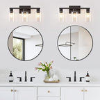 SOPEAS 3-Light Bathroom Vanity Light, Black Vanity Lights with Clear Glass Shades, Bathroom Wall Sconce Lamp for Mirror Living Room Bedroom Hallway
