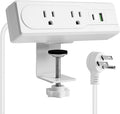 Desk Clamp Power Strip with 10Feet Extension Cord,45 Degree 3-Prong Thin Flat Plug, 2 Widely Spaced AC Outlets,2 USB Port (20W PD USB-C & 18W QC3.0 USB-A) Desk Edge Mount Power Strip,16AWG, ETL Listed