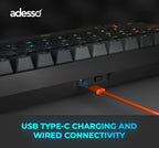 ADESSO Easytouch 1300 Mechanical Keyboard RGB Illuminated Hot Swappable Red Switches Wired Wireless Bluetooth Gaming Keyboard with Copilot AI Hotkey for Windows Mac