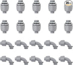Wocloer 3/4 inch Liquid Tight Connector PVC Flexible Conduit Connector Kit,UL Listed,180 Degree and 90 Degree Connector Fittings 20 Pack(10 Pcs 180D/10 Pcs 90D)