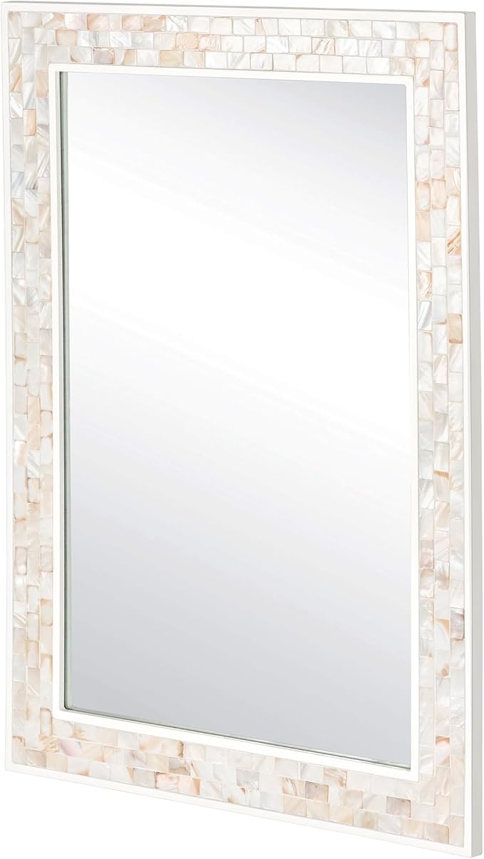 Tanmicoshomy 30 x 48 Inch White Bathroom Mirror, Natural Shell Framed Rectangular Mirrors for Bedroom, Living Room or Entryway, Wall Mounted Horizontal or Vertical Hanging