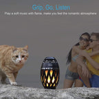 LED Flame Outdoor Table Lamp Torch Table Lamp with Blutooth Speaker, Rechargeable Ambience Lantern with Flickers Warm Light for Patio/Porch/Home Decor, Best Gift for Men Women Teens Kids