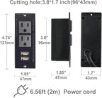 Desktop Power Strip with 2 Outlets 2 USB 2.1A Insert Mounting Built in Desk Table Sofa Cabinet Nightstand