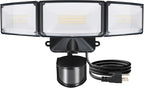 LUTEC 50W Motion Sensor Outdoor Lights, 5500 LM Plug in Flood Light Outdoor, Dusk to Dawn, IP65 Waterproof Security Lighting, 5000K Daylight, Adjustable Wall-Mounted for Garage, Yard, Porch (Black)