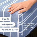 Split Head King Sheet Set – 4 Piece Flex Split Top King Sheets for Adjustable Beds - Fits 14” to 16" Mattress w/ Deep Pockets - Breathable & Cooling - Luxury Bedding and Wrinkle Free - Blue Stripes 2