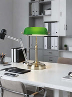 Newrays Glass Bankers Desk Lamp with Pull Chain Switch Plug in Fixture (Green-Simple, Simple Style)