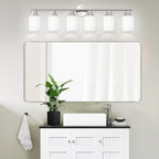 Guliaofo 6-Light Brushed Nickel Vanity Lights for Mirror, Bathroom Light Fixtures with Textured Milky White Glass Shade, Modern Kitchen Light Fixtures Wall Sconce Light - E26 Base