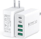 60W Fast Charger Block,2-Pack USB C Wall Charger,5-Port Dual 30W PD Charging Adapter+QC 3.0 Wall Plug Multiport Total power 60W Type C Charging Cube Brick For iPhone 17/16/15/14/13/Pro Max,iPad,Galaxy