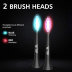 ALL IN Sonic LED Whitening Toothbrush and Replacement Heads Full Set - Blue & RED LED Light Technology - 4 Advanced Deep Cleaning Modes with a Timer - Adult Toothbrush - BPA Free and PHTHALATES Free