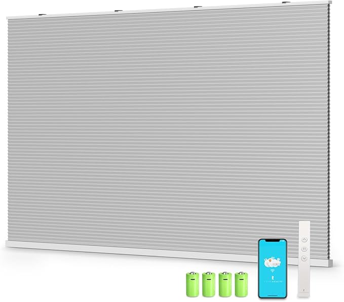 THIRDREALITY ZigBee Smart Blind Gen2, Motorized 100% Blackout Window Shades with Remote, Cordless Honeycomb Blinds, Automatic Height, C2 Rechargeable Batteries Powered, 60" W x 74" H Beige/White