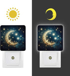 Moon and Starry Sky Night Light, Plug into Wall Decor Nightlights for Bedroom, Bathroom, Hallway, Kitchen, with Dusk to Dawn Light Auto Sensors LED Night Lights for Boys Girls Women Men Room Gifts