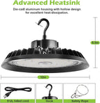 UFO Led High Bay Light 150W 2250lm 5000K 1-10V Dimmable High Bay Led Shop Lights ETL Listed US Hook 5' Cable Led High Bay Lights Alternative to 650W MH/HPS for Shop Warehouse Gym Factory